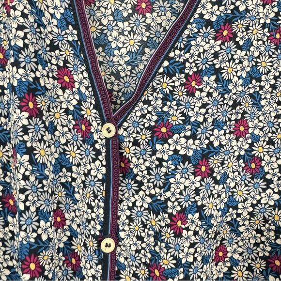Max Studio Ditsy Floral Blue & Pink Flared Sleeve Tie Front Blouse S - Picture 7 of 9